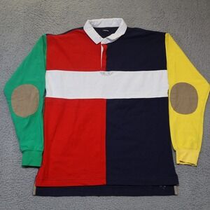 J. Peterman Mens Colorblock Rugby Shirt Long Sleeve Elbow Patches Multi Large